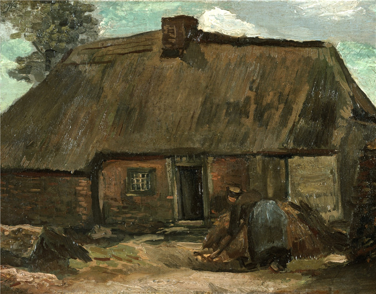 Cottage With Peasant Woman Digging Van Gogh Oil Painting